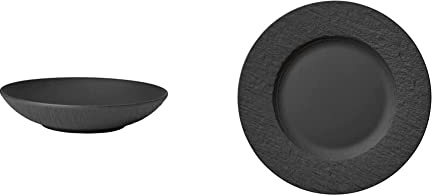 Villeroy & Boch - Manufacture Rock Schale flach, 1100 ml, 23 cm, schwarz Manufacture Rock Speiseteller, 27 cm, Premium Porzellan, spülmaschinen-, mikrowellengeeignet, schwarz