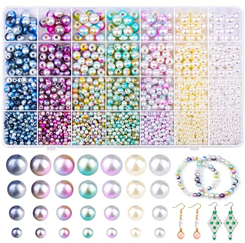 Flerfärgade pärlor, lösa pärlor för hantverk med hål för smyckestillverkning, små fyllningspärlor för hantverk, armband, halsband, örhängen, 2 200 stycken pärlor, 4/6/8/10 mm
