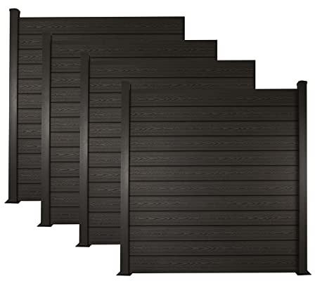 Ventanara® WPC Zaun Sichtschutzzaun Steckzaun Gartensichtschutz Komplettset 188x190 inkl Aluminiumpfosten anthrazit (anthrazit, 4X Element + 5X Pfosten inkl. Aufschraubhülse)