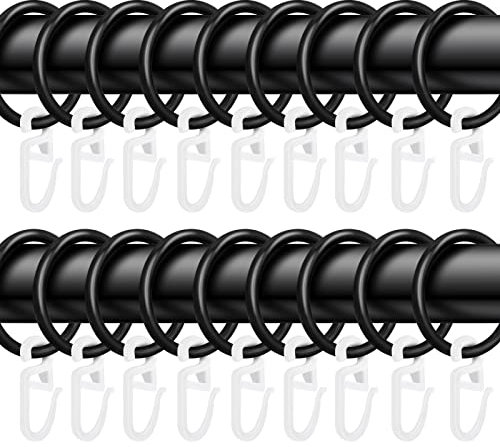 50 Stücke Metall Vorhänge Vorhangringe Vorhang Hängend Ringe und 50 Stücke Kunststoff Gardinenhaken,für Fenstervorhang Bettvorhang Duschvorhang - 30 mm Innendurchmesser (Schwarz)
