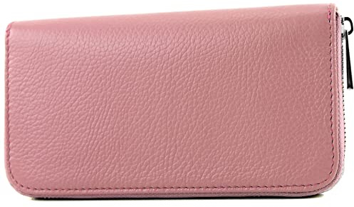modamoda de SILBER-P02 Damen Leder Geldbörse Portemonnaie lang Handmade in Italy, Farbe:Altrosa