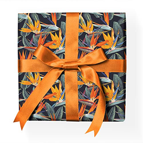 Strelitzien Geschenkpapier Set exotisches Tropen Dekor-Muster-Papier zum verpacken, Geschenk einpacken, scrapbooking, basteln orange Format: 32 x 48cm, 4 Bogen