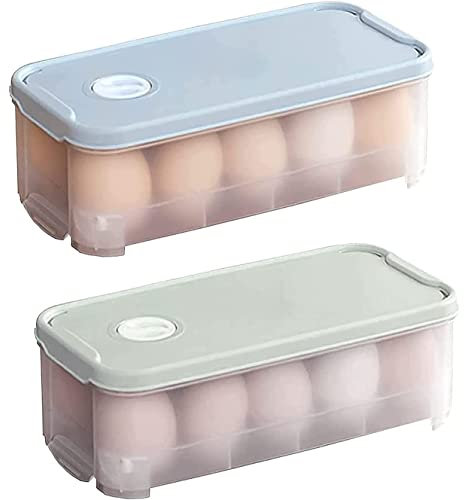 KOMUNJ Eierbox 10 Eier Transportbox, 2 Stück Kunststoff Ei Box Eier Aufbewahrungsbox Eier Box Mit Deckel, Eier Transportbox Kunststoff, für Kühlschrank, Küche