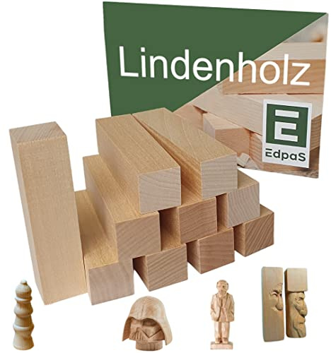 EdpaS Basswood Blocks - 10 Soft Pieces for Carving and Turning - Premium Wood Blanks with Carving Knife - Craft Wood for Children