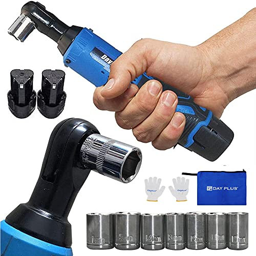 AUTOFU Akku-Ratsche 3/8 Elektrischer Ratschenschlüssel Kit 12V Akku-Ratschenschrauber Elektroschlüssel 40N.m mit 7 Steckdosen, 2x 1500mAh Akkus und Schnell-Ladegeräte