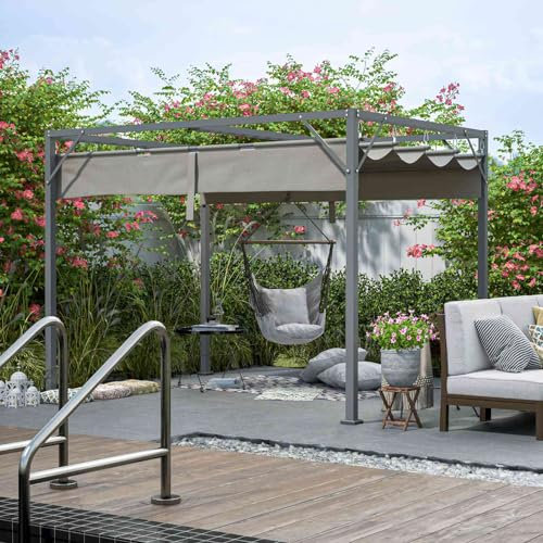 BIRCHTREE Steel Frame Pergola Gazebo 180g PE Polyester UV-Resistant Backyard Garden Sun Shade Roof Shelter Porch Awning Retractable Slide Canopy Outdoor Grape Trellis Patio 3X2M Grey