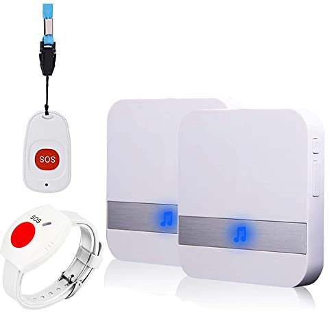 ALEENFOON Home Safety Patient Alert Alarm System Wireless Alarm Emergency Call Button Caregiver Pager Plug-in Elderly Monitor Caregiver Personal Pager for Elderly Kids (2 to 2 White)