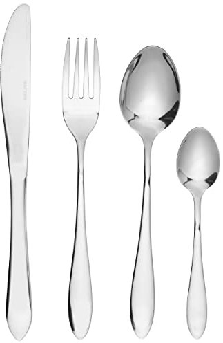 Salter Harrogate Cutlery Set – 16 Piece, 18/0 Stainless Steel, Mirror Polish, 25-Year Guarantee, 4 Place Settings, Includes Forks, Knives, Dessert Spoons & Teaspoons, Dishwasher Safe, BW10860EU7