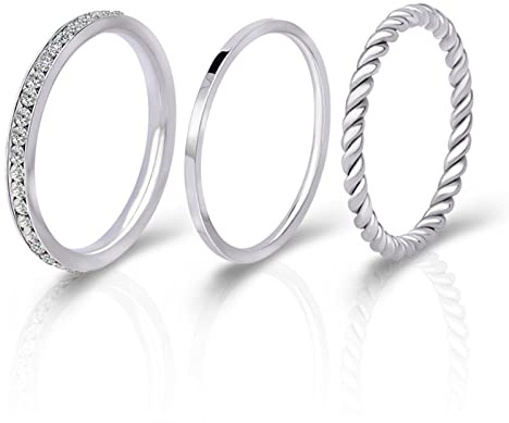 Joacii 18K Gold Vergoldete Stapelbar Ringe für Damen Wasserfest Stacking Ring Set Verlobungsring Statement Promise Daumenring Fingerring für Frauen Mädchen, Größe 6 bis 10(Rosegold/Gelb/Weiß)