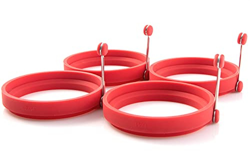 Nuwave Silicone Egg Rings, PFAS Free, Food-Grade, 4 Pcs, Non-Stick, 4”W x 0.75”D, Perfect Sized Eggs, Omelets, Mini Pancakes, Works on Frying Pans, Griddles & Electric Skillets, Oven & Dishwasher Safe
