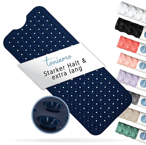Toniamo Badewannenmatte rutschfest 100 x 40 cm Antirutschmatte, Nightblue | Extra lange Badematte mit Saugnäpfen ohne BPA, rutschfest, antibakteriell, maschinenfest für sicheren Halt in der Badewanne