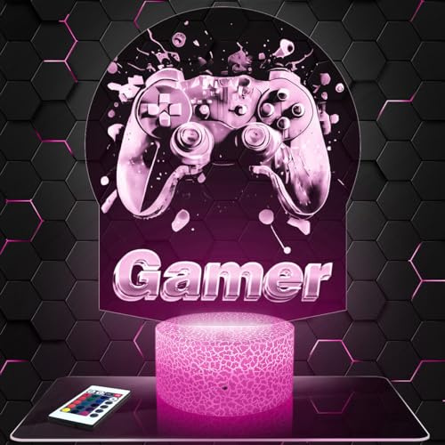 Lampephoto.fr - Gamer Gaming Controller 3D Lampe, Touch Nachtlicht, Gamer Geschenk, Geek, Videospiel, Teenager, 3D Led Illusion Geschenkidee Weihnachten Geburtstag Junge, Dekoration Kinderzimmer
