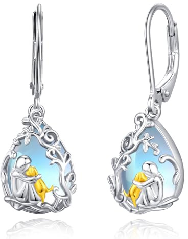 Hund Ohrringe Silber 925 Mondstein Hängend Creolen Klein Schmuck für Damen Frauen Geschenke