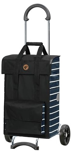 ANDERSEN Einkaufstrolley - Scala Shopper Jella blau | mit Flüsterrädern, klappbar, aus Stahl, bis 40 kg - Tasche mit Seitentasche, Innenfach, Reflektoren, 51 L