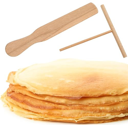 Confezione da 2 Spatola per Crepes, Set per Spatole e Spalmare Crêpe Professionale, Spalmatori per Crepes in Legno e Stenditore, Accessori per Spalmare Crêpe a Forma di T, Spatola per Pancake