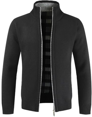 Shuanghao Cárdigan de Punto para Hombre，con Cremallera y Bolsillo,Manga Larga,Cálido Suéter Grueso，Casual,Moda,Suave,con Forro Polar,Hombre Chaqueta Otoño Invierno Negro XL