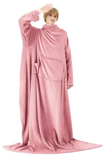 Bedsure tragbare Decke mit Ärmeln für Damen, warme Fleecedecke als Geschenk für Frauen, bequeme TV-Decke mit Fronttasche für erwachsene Männer, Größe: 150 x 200 cm