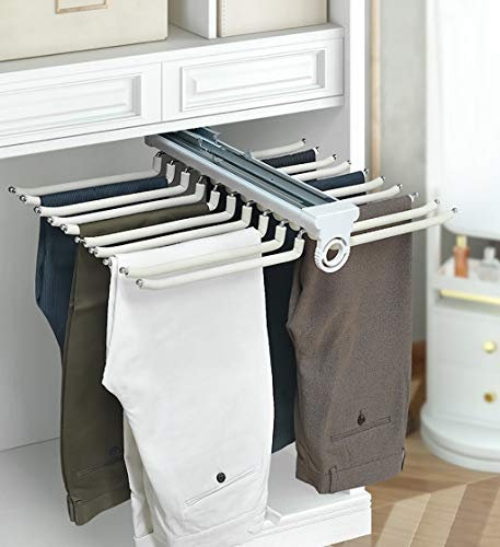 Kleiderschrank mit Schiebeschiene für 20 Hosen, Push-Pull-Kleiderbügel zum Aufbewahren von Hosen, Hosen, Jeans, Schals, weiß beflockter Hosenständer