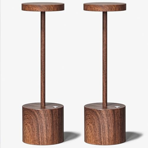 Warmlight - Confezione da 2 lampade da tavolo senza fili, ricaricabili, impermeabili, portatili, a batteria, a LED, per casa, ristorante, scrivania, bar, patio, cucina, sala da pranzo, feste (legno)