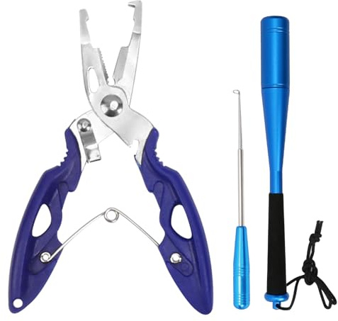 HONMOK 3Pcs Fishing Multi Tools Set with Fishing Pliers, Hook Remover Fishing Disgorgers and Fishing Priest Fish Killer Bat, Stainless Steel Fish Tools Accessories Set Perfect Fishing Gift for Men