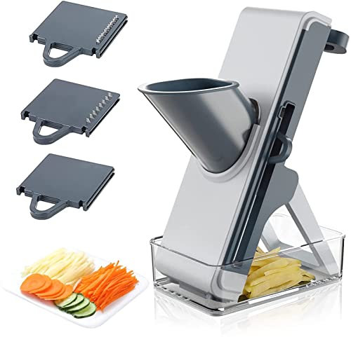 CVNIMV Mandolina rebanadora, para Cortar Verduras, Comida congelada o Salchichas, mandolina para rebanadas seguras, rebanadora rápida de Verduras con contenedor, ajustador de Espesor, múl