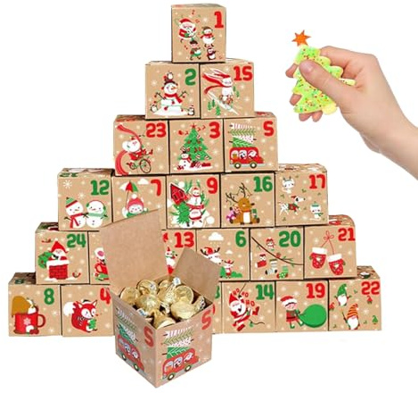 POPOYU Christmas Advent Calendar 2025 DIY Boxes Kit,Empty Advent Calendar To Fill Yourself,Make Fill Your Own 2025 Advent Calendar Empty 24 Pieces Boxes,Fillable Countdown Boxes for Gift Wrapping