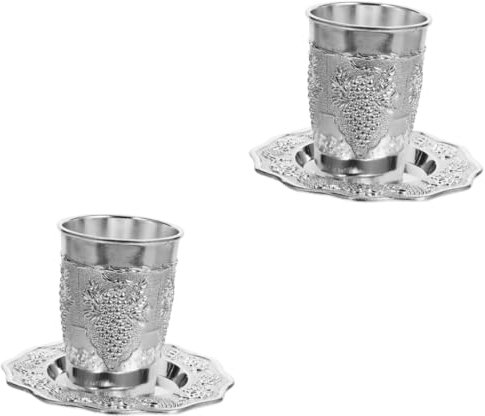 Alipis 2 Sätze Jüdisches Weinglas Judaica-weinbecher Pessach-kidduschbecher Schabbat-kidduschbecher Exquisiter Kidduschbecher Versilberter Kidduschbecher Silver Zinklegierung