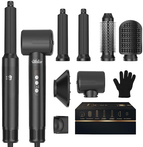 UKLISS Airstyler & Haartrockner 7 in 1, Hairstyler Gesckenke Set mit Auto-Wrap-Lockenstab, Rundbürstenföhn, Air-straightener, Airbrush Multistyler, Frizz-Reduzierung, Keine extreme Hitze