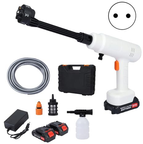Fukursul Rondella ad alta pressione senza fili con ugelli regolabili 6 in 1, motore in rame migliorato e batteria ricaricabile da 1,5 Ah per la pulizia dell'auto, irrigazione giardino (bianco)