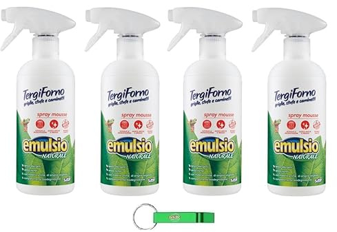 Emulsio Naturale Tergiforno - Pulitore a spruzzo per mouse, pulisce accuratamente il vetro su camini e stufe, sgrassa e rimuove lo sporco senza sforzo da 500 ml + portachiavi Beni Culinari