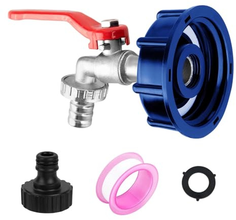 SANTUO 3/4 Inch Brass IBC Tank Fittings Kit | S60x6 IBC Tank Adapter, with Brass Tap, Faucet, Tape, Leakproof, for IBC Tanks, Garden Hose, Easy Fit, Nickel-plated Brass