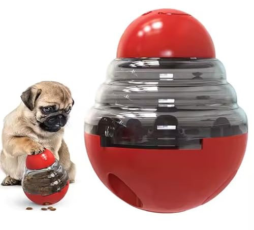 Tumbler Dog Food Dispenser Toy, Pet feeder, Interactive Slow Feeder for Dogs and Cats, Durable Puzzle Feeder for IQ Training, Anti-Slip Design, Pink and Turquoise (Red)