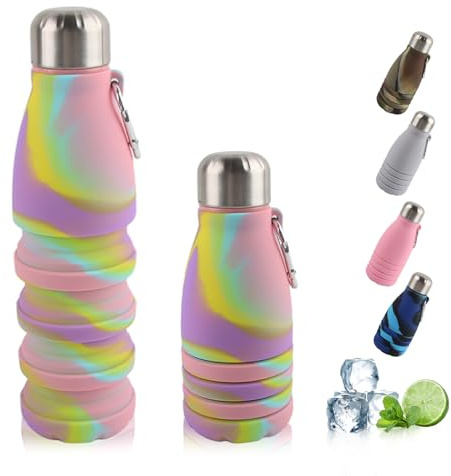 Dwafill Faltbarer Trinkbecher, 550 ML Sport Becher, Tragbares, Undurchlässig und Spill-Free, Ideal für Reisen, Sport und Outdoor-Aktivitäten (Camouflage Rosa)