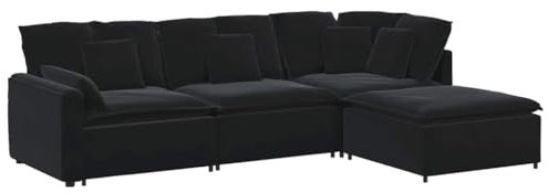 vidaXL Modulsoffa med fotpall och dynor sammet svart, sektionssoffa, modulär sektionssoffa, modern soffa, modulär sektionssoffa, L-formad soffa