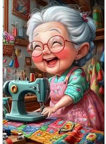 DAERLE Kit Pintura Diamante 5D, Abuela cosiendo, Bordado Diamante DIY con Perlas Brillantes, Arte Manualidades para Adultos, Decoración Creativa para el Hogar 30x40 cm, Anciana feliz