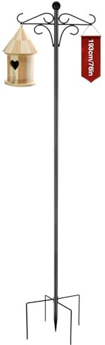 Crochet de Berger pour Jardin, 193 cm Support pour Mangeoire Oiseaux Exterieur Sur pied, Mât Réglable Robuste pour Jardinière Suspendue et Lumière Guinguette Extérieur