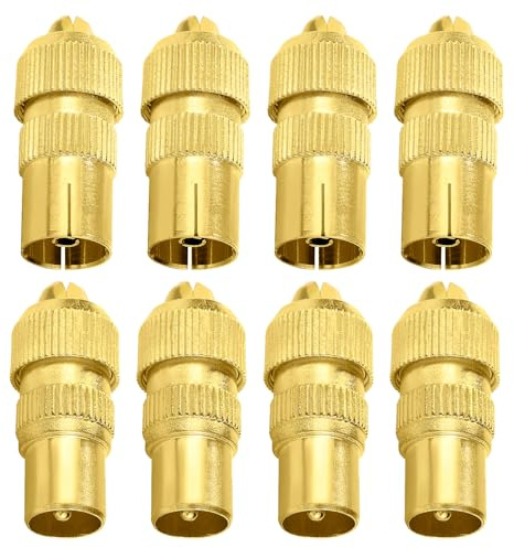 VooGenzek 4 Sets Female & Male TV Aerial Coaxial Cable Connectors Adaptor, Cable RF TV Aerial Connector Plug, Gold