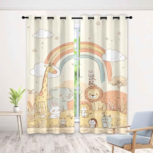 Generisch Tropischer Safari Tiere Gardinen, Afrikanische Tierwelt Vorhänge mit Muster, Blickdicht Thermo Kindervorhänge für Kinderzimmer, Babyzimmer, Vorhang mit Ösen 2 Stück H 245 x B 132 cm