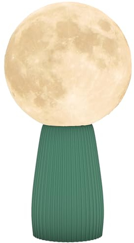 HOMCOM Lampada da Tavolo a Forma di Luna Stampata in 3D e 3 Colori con 10 Luminosità, Lampada da Lettura in ABS, Ø15x28 cm, Bianco e Verde Scuro