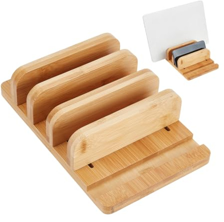 BENECREAT 9.8x6.3x2.5 Inch Vertical Laptop Stand, Wooden Desk Stand with Wide Compatibility & DIY Assembly Kit, Adjustable Dock Laptop Holder for Pad, Phone, Tablet