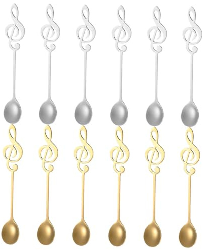 STOBAZA 12 piezas Cucharillas Agitadoras de Café de Acero Inoxidable Cucharas Pequeñas Decorativas con Diseño de Notas Musicales para Café Leche y Postres Resistentes y Portátiles