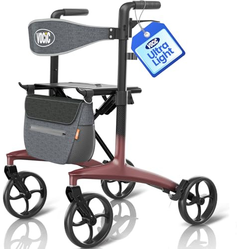 VOCIC Z75 Carbon Ultralight Rollator Walker with Seat for Seniors, 5.5kg