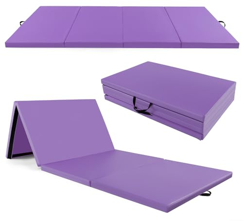 COSTWAY 300 x 120 x 5 cm mjuk golvmatta, vikbar gymnastikmatta, gymnastikmatta av PU med klätterstängning och bärhandtag, fitnessmatta, yogamatta, hem för gymnastik, yoga (lila)