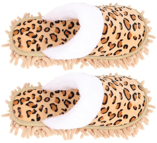 HIAKDOFT Zapatillas Mopa de Microfibra Reutilizables para Limpieza Doméstica Cómodas y Prácticas para Barrer y Trapear Suelos Antideslizantes y Silenciosas Talla Color Camel con Estampado