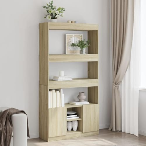 ULUYYUC Étagère Haute 92 x 33 x 180 cm en chêne Sonoma Bois d'ingénierie Stable bibliothèque avec Armoire fermée Meuble Rangement Salon Bureau Chambre