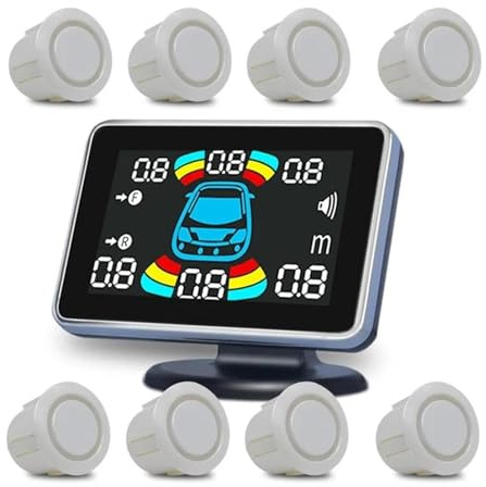 Système De Radar De Recul Radar Recul Arrière pour Voiture 8 Capteurs Stationnement Détecteur Électronique Secours Kit D'assistance Au Avertisseur Sonore(Argent)