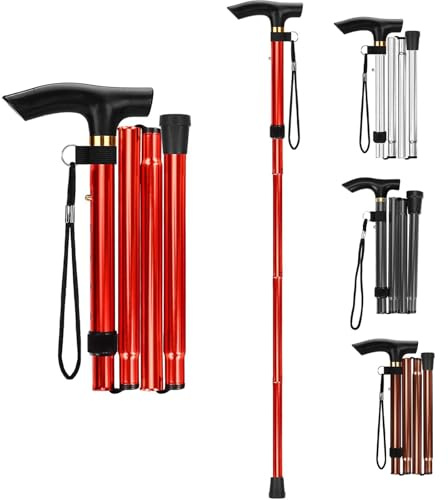 Walking Stick - Folding Walking Sticks for Women & Men, Lightweight Collapsible Walking Stick, Ideal for Arthritis, Heavy Duty, Adjustable Foldable Walking Sticks for Travel Use (Red)