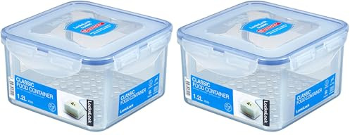 LocknLock PP Classic Frischhaltedose mit Serviereinsatz, 1,2 L, 155 x 155 x 87 mm, 100% luft- und wasserdicht, Cleveres Verschluss-System, Vorratsdose Kühlschrank & Gefrierfach (Packung mit 2)