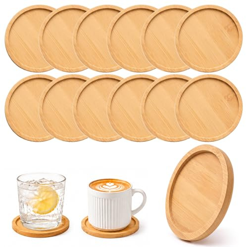 Bamboo Coasters Set of 12 as Mosaic Craft Kit, Protects Table from Stains & Heat, Drink Coasters & Glass Coasters, Small Wooden Tray for Home Decor, Decorative Home Accessories