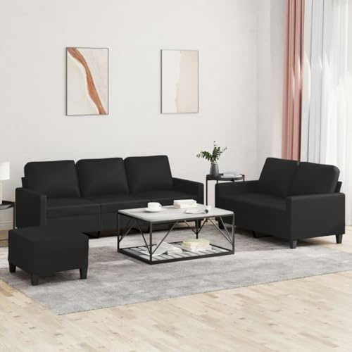 Sinkzol 3-TLG. Soffset med kudde svart konstläder för vardagsrum och gästrum, hörnsoffa med förvaringsutrymme, lounge, recamiere, schäslong, sittbänk, ottoman, stabila armstöd